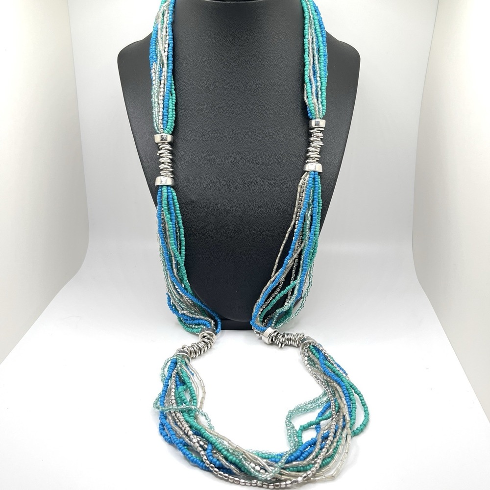 Loft 34" Long Blue Green Seed Bead Boho Multi Strand Necklace by Ann Taylor